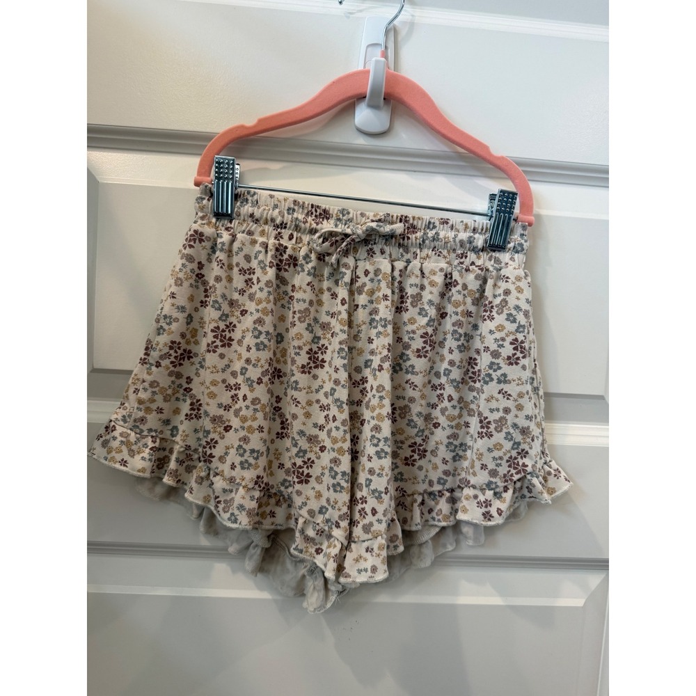 Rylee + Cru Kids Floral Ruffle Shorts Cream Blue Mauve Modal Blend 10-12Y